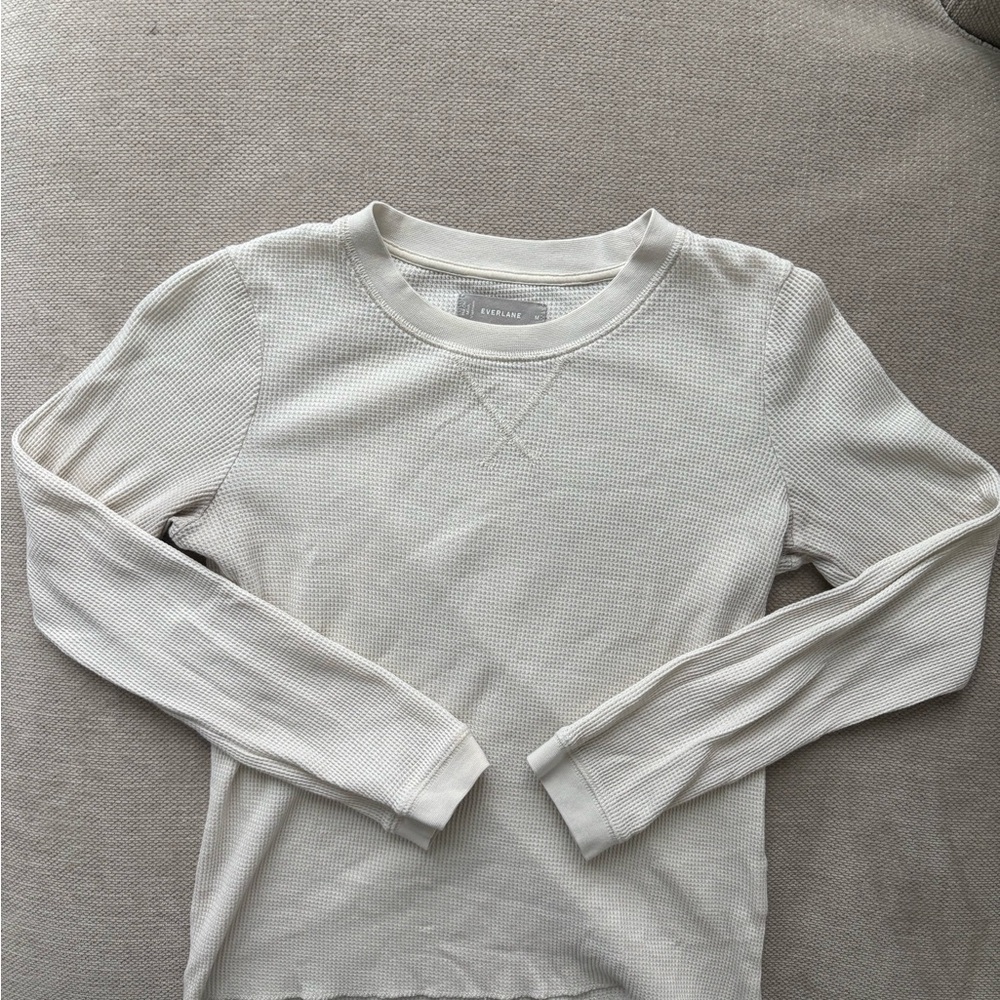 Everlane Organic Cotton Waffle Knit Long Sleeve Top – Neutral Cream | Size M